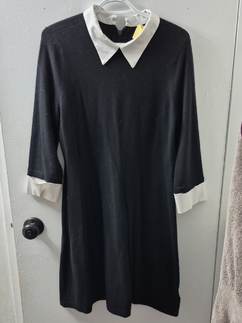 Tahari Keyhole Neck Sweater Tunic Dress XL Black Merino Wool Long Sleeve